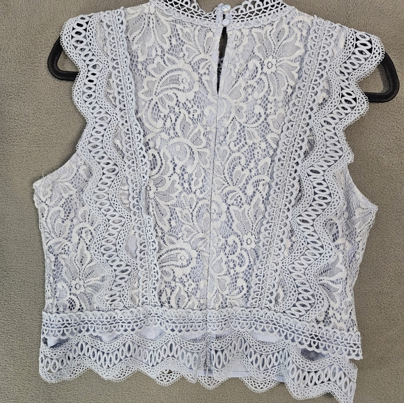 Lucy Paris Womens Large Croquet Cap Sleeve Lace Shirt Sky Blue Camisole Crochet - Picture 7 of 8